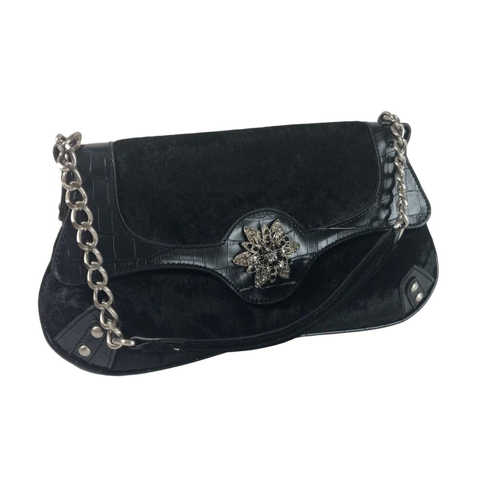 Kate Landry Evening Clutch Purse Fold Over Baguette Black Handbag Soft